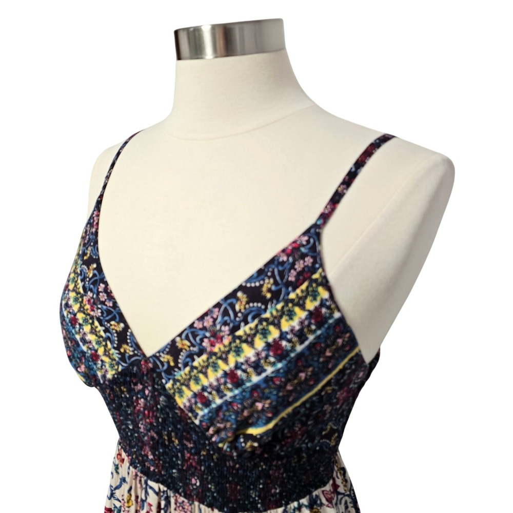 Angie Boho Floral Maxi Dress Medium Smocked Lace Trim Straps Flowy Festival Mix - Picture 2 of 14